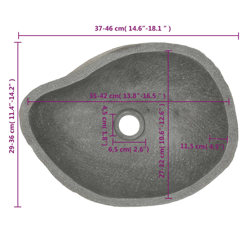vidaXL Handfat flodsten oval (37-46)x(29-36) cm