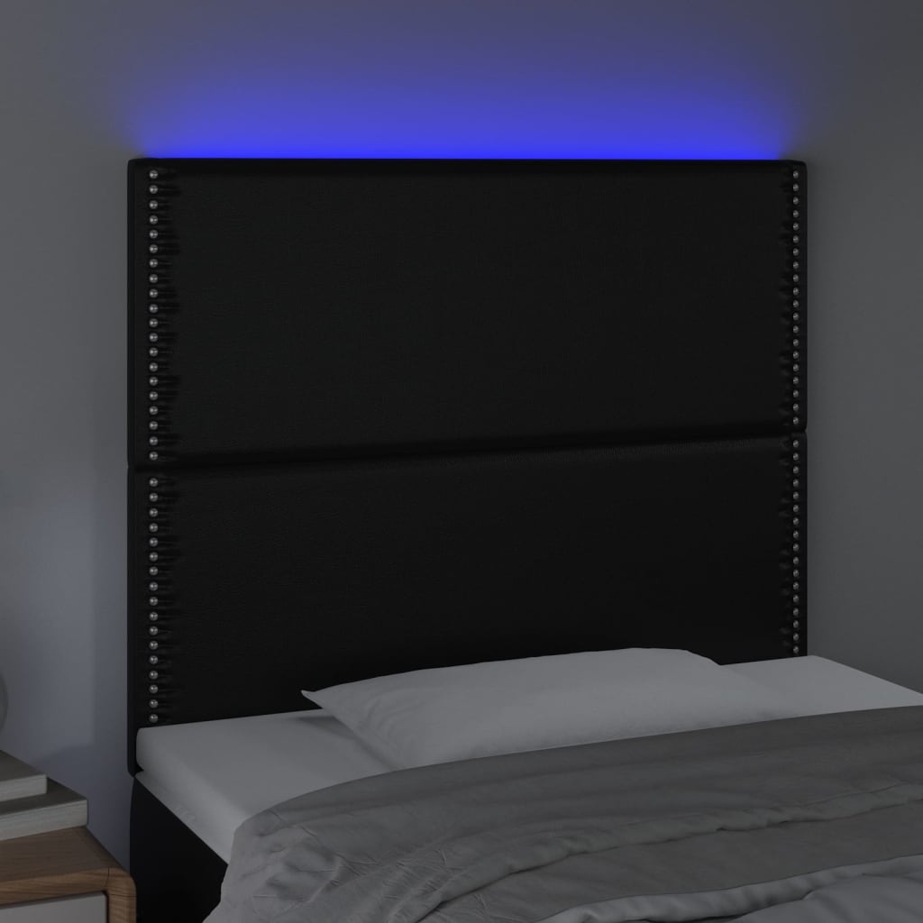 vidaXL Sänggavel LED svart 100x5x118/128 cm konstläder