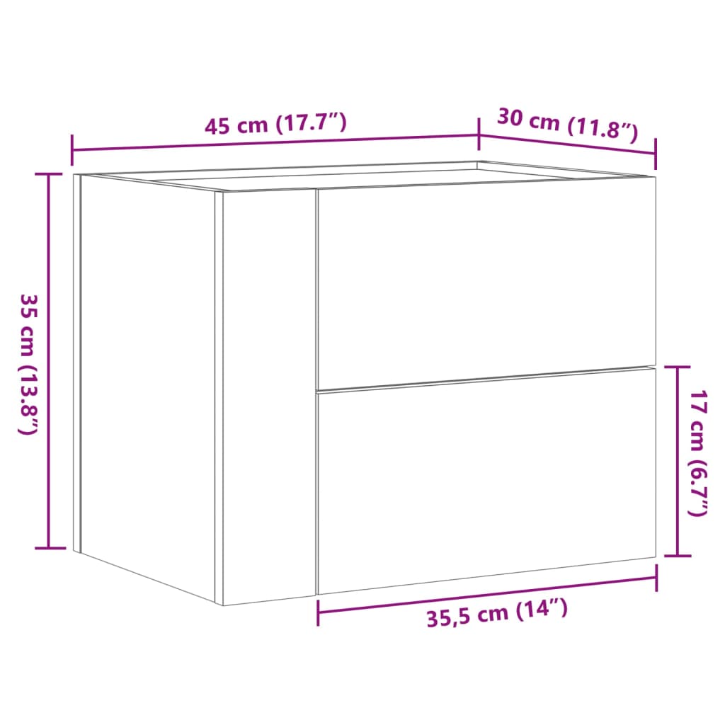 vidaXL Väggmonterat sängbord vit 45x30x35 cm