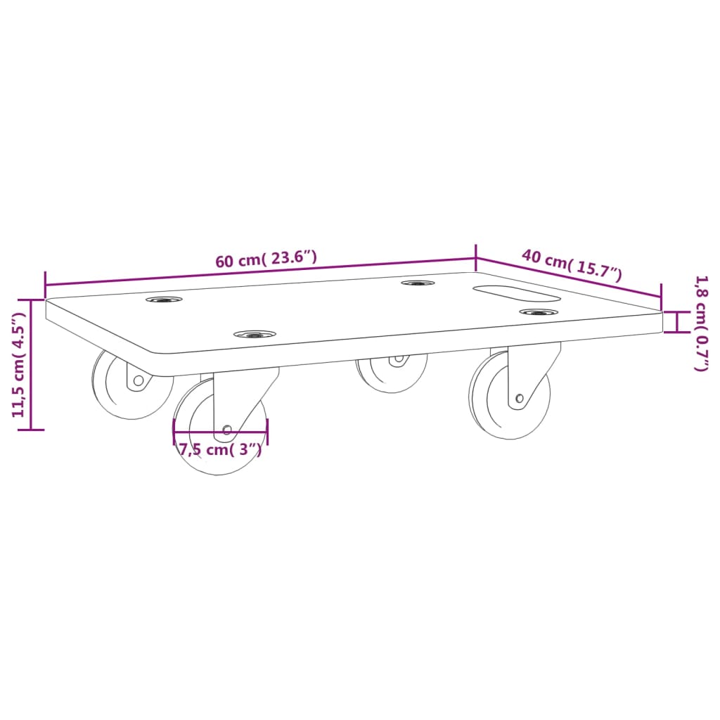 vidaXL Transportplattor 2 st rektangulär 60x40x11,5 cm 250 kg