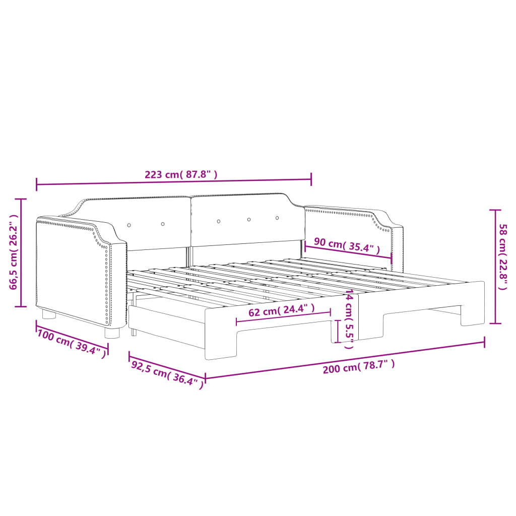 vidaXL Dagbädd utdragbar svart 90x200 cm tyg