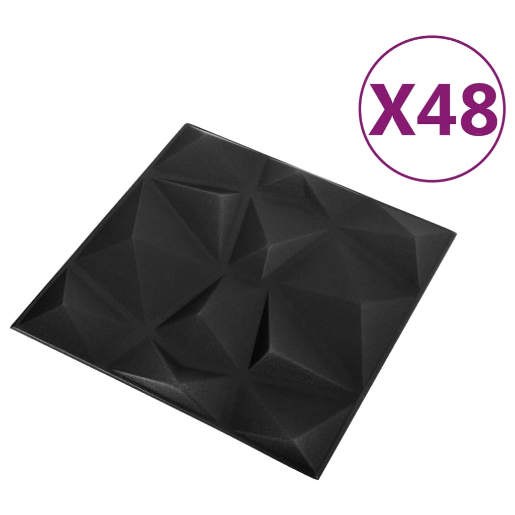 vidaXL 3D Väggpaneler 48 st 50x50 cm diamant svart 12 m²