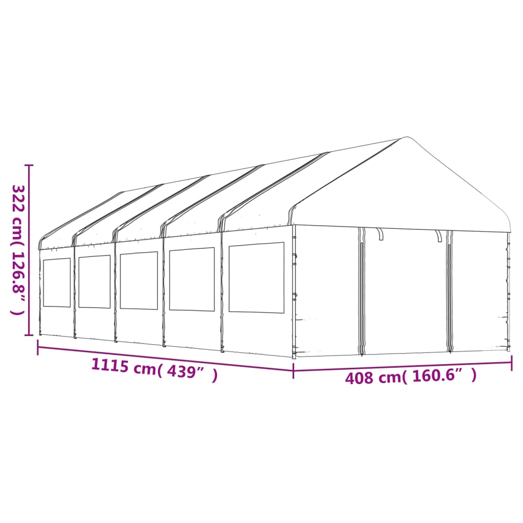 vidaXL Paviljong med tak vit 11,15x4,08x3,22 m polyeten