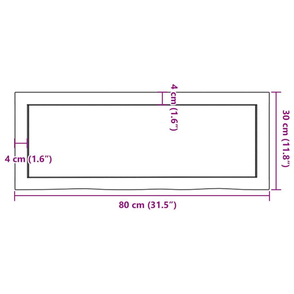 vidaXL Bänkskiva badrum ljusbrun 80x30x(2-4) cm behandlat massivt trä