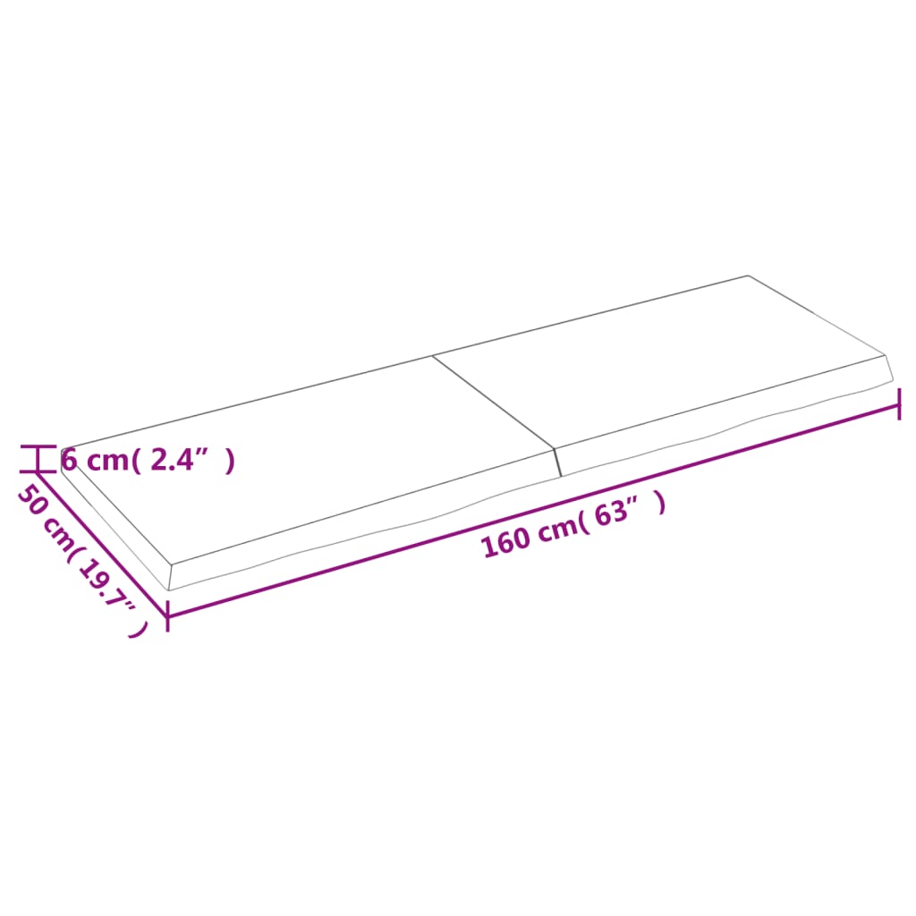 vidaXL Bänkskiva för badrum 160x50x(2-6) cm obehandlat massivt trä