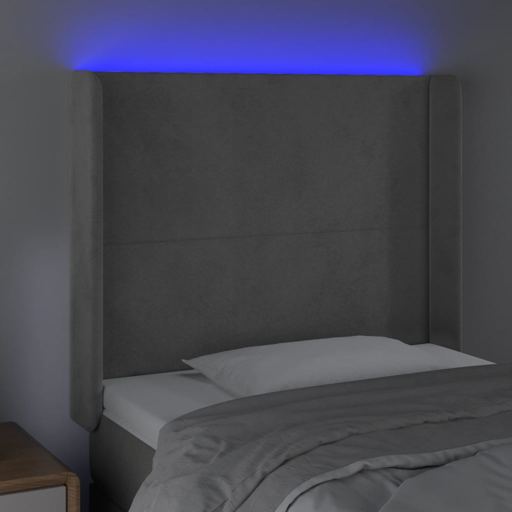 vidaXL Sänggavel LED ljusgrå 93x16x118/128 cm sammet