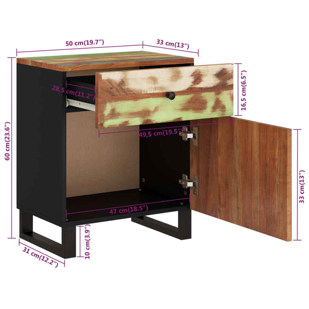 vidaXL Sängbord 50x33x60 cm massivt återvunnet och konstruerat trä