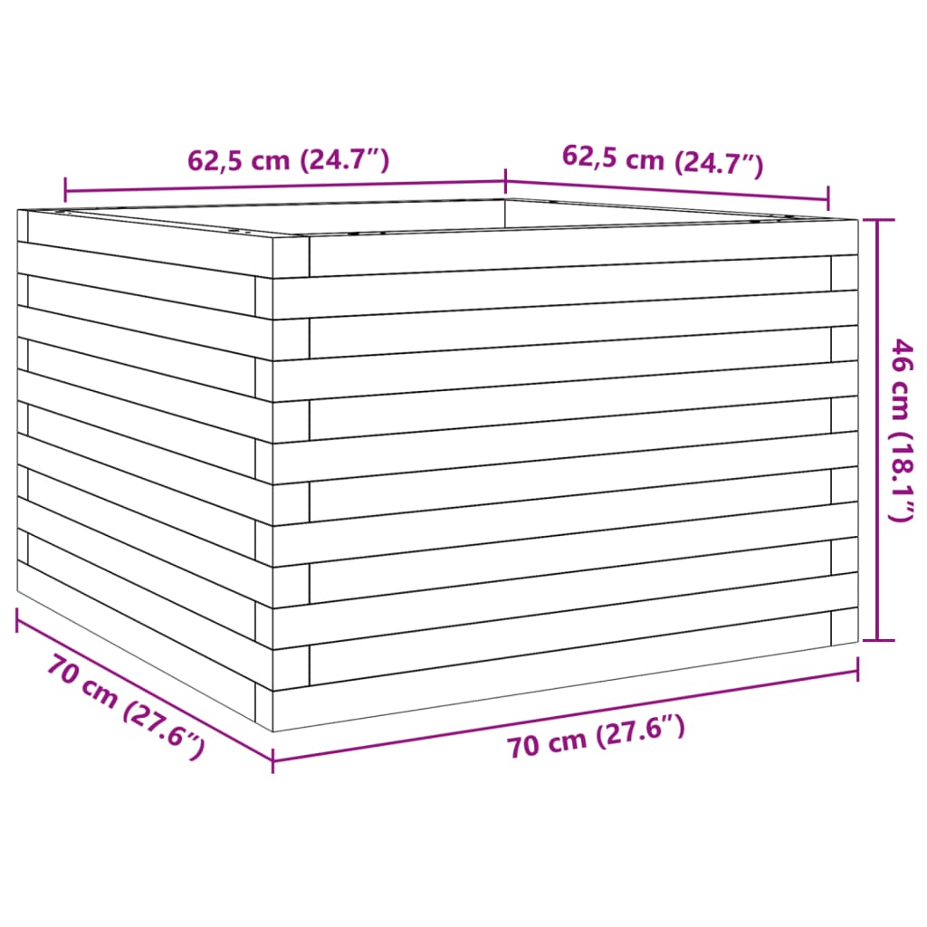 vidaXL Odlingslåda 70x70x46 cm impregnerat furu