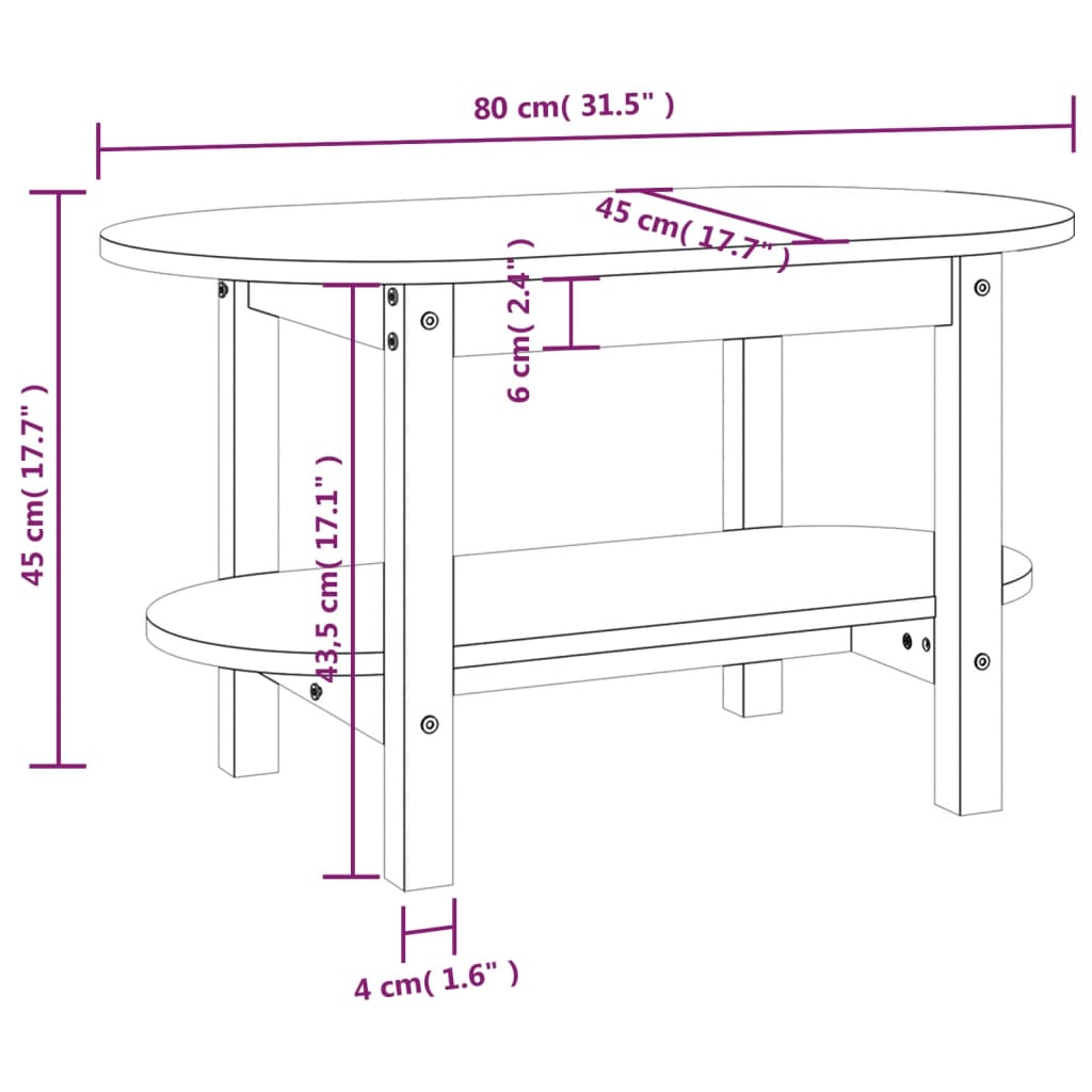 vidaXL Soffbord svart 80x45x45 cm massiv furu