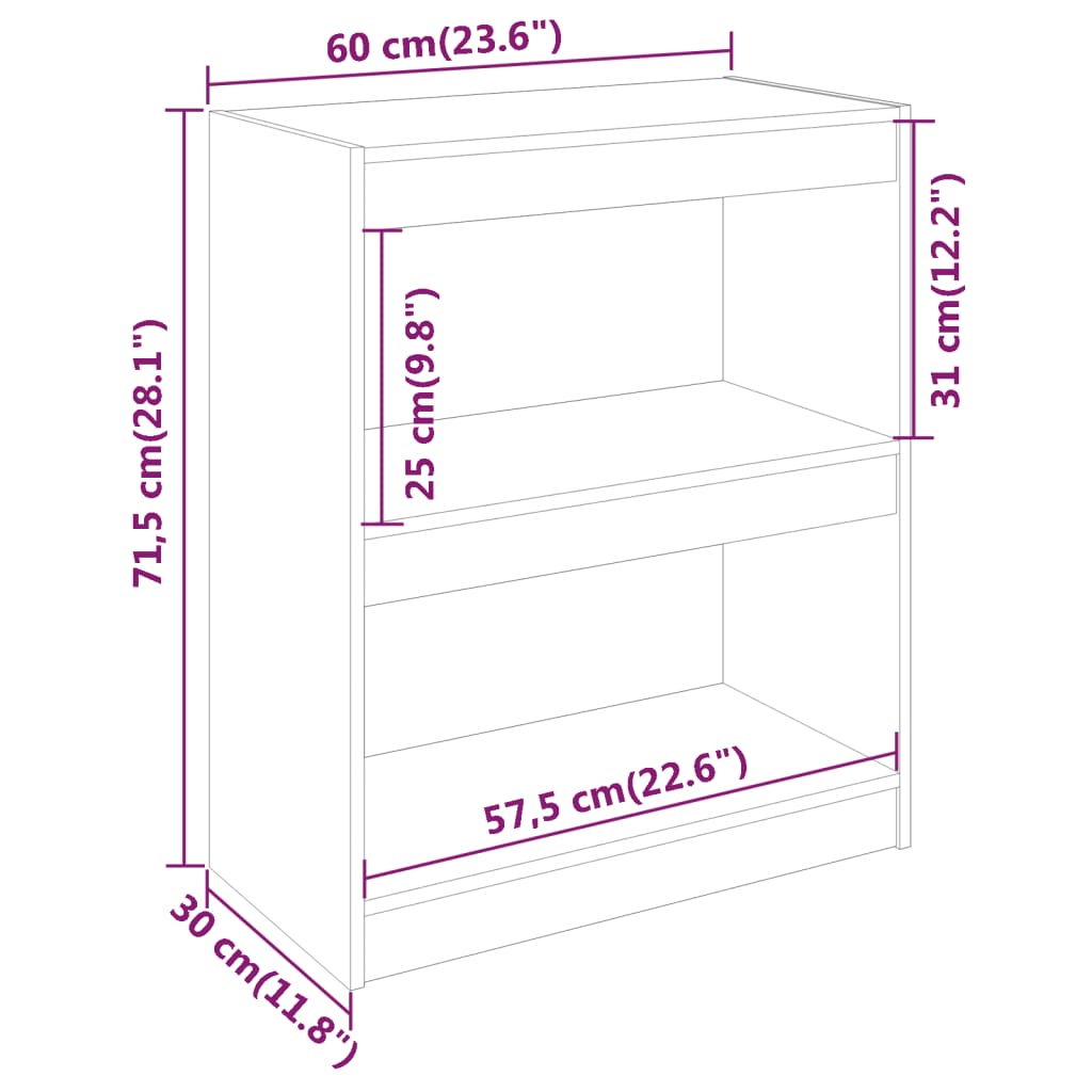 vidaXL Bokhylla/Rumsavdelare vit 60x30x71,5 cm massiv furu