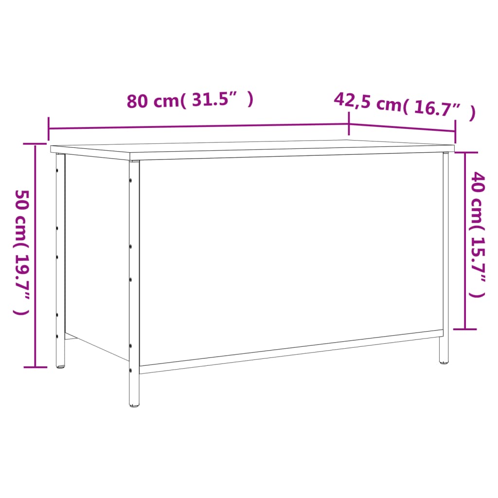 vidaXL Förvaringsbänk rökfärgad ek 80x42,5x50 cm konstruerat trä