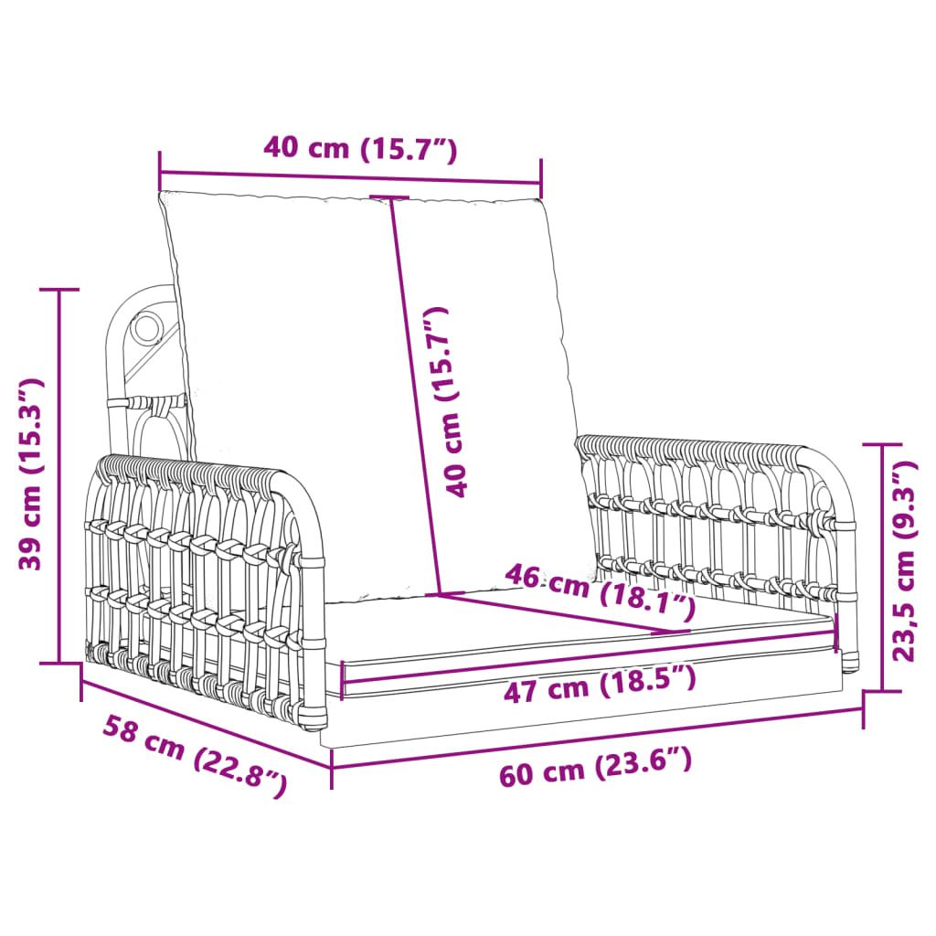 vidaXL Hammock med dynor 63x58x39 cm konstrotting och stål