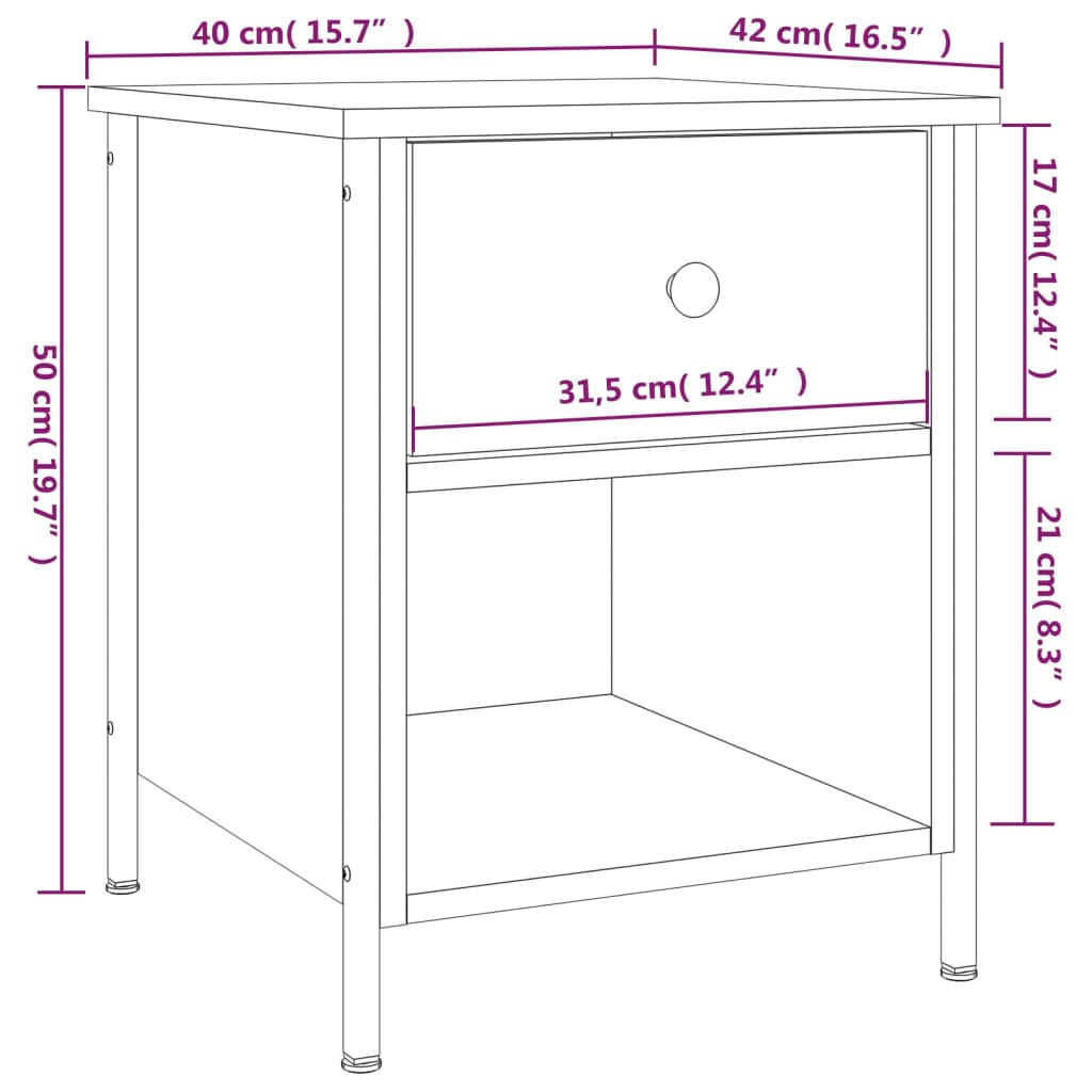 vidaXL Sängbord 2 st rökfärgad ek 40x42x50 cm konstruerat trä