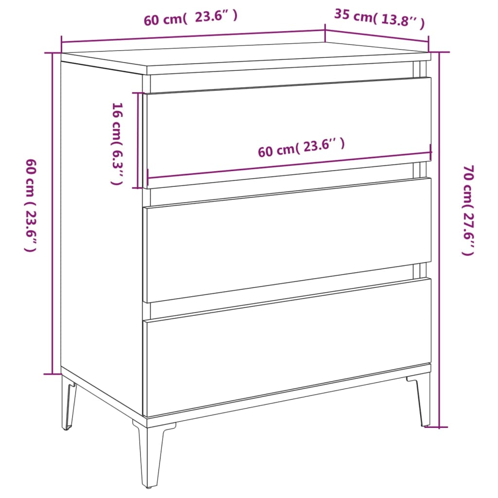 vidaXL Byrå rökfärgad ek 60x35x70 cm konstruerat trä