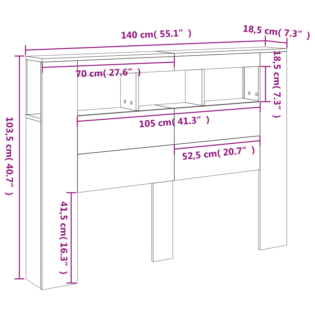 vidaXL Sänggavel LED vit 140x18,5x103,5 cm konstruerat trä