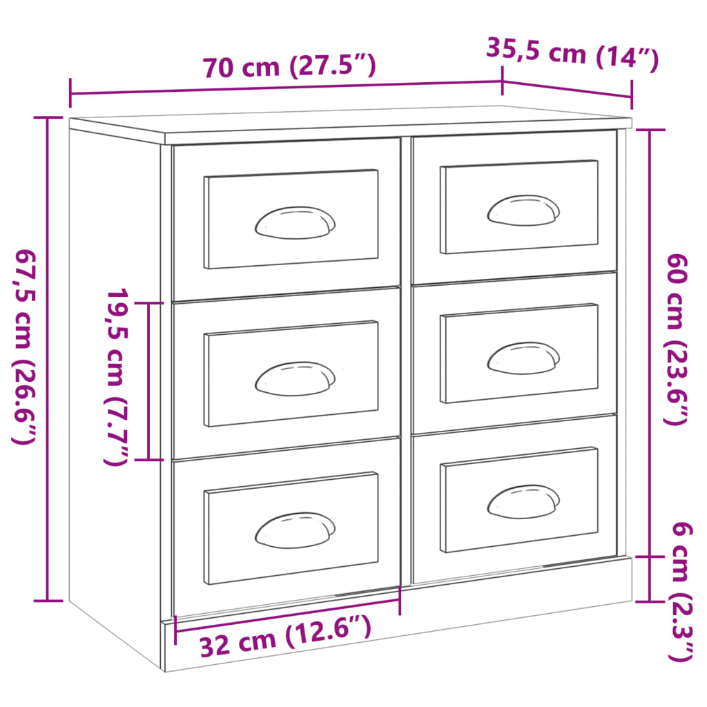 vidaXL Skänk sonoma-ek 70x35,5x67,5 cm konstruerat trä