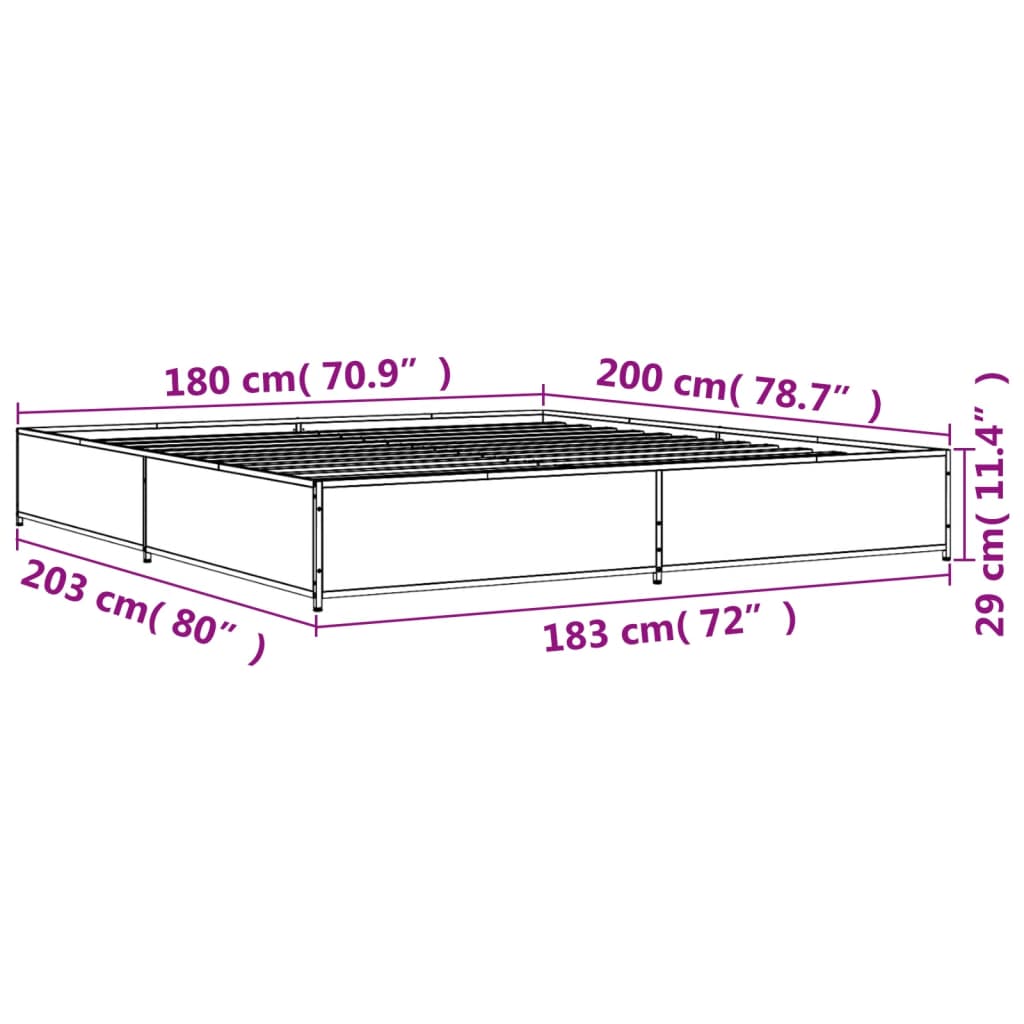 vidaXL Sängram rökfärgad ek 180x200 cm konstruerat trä och metall