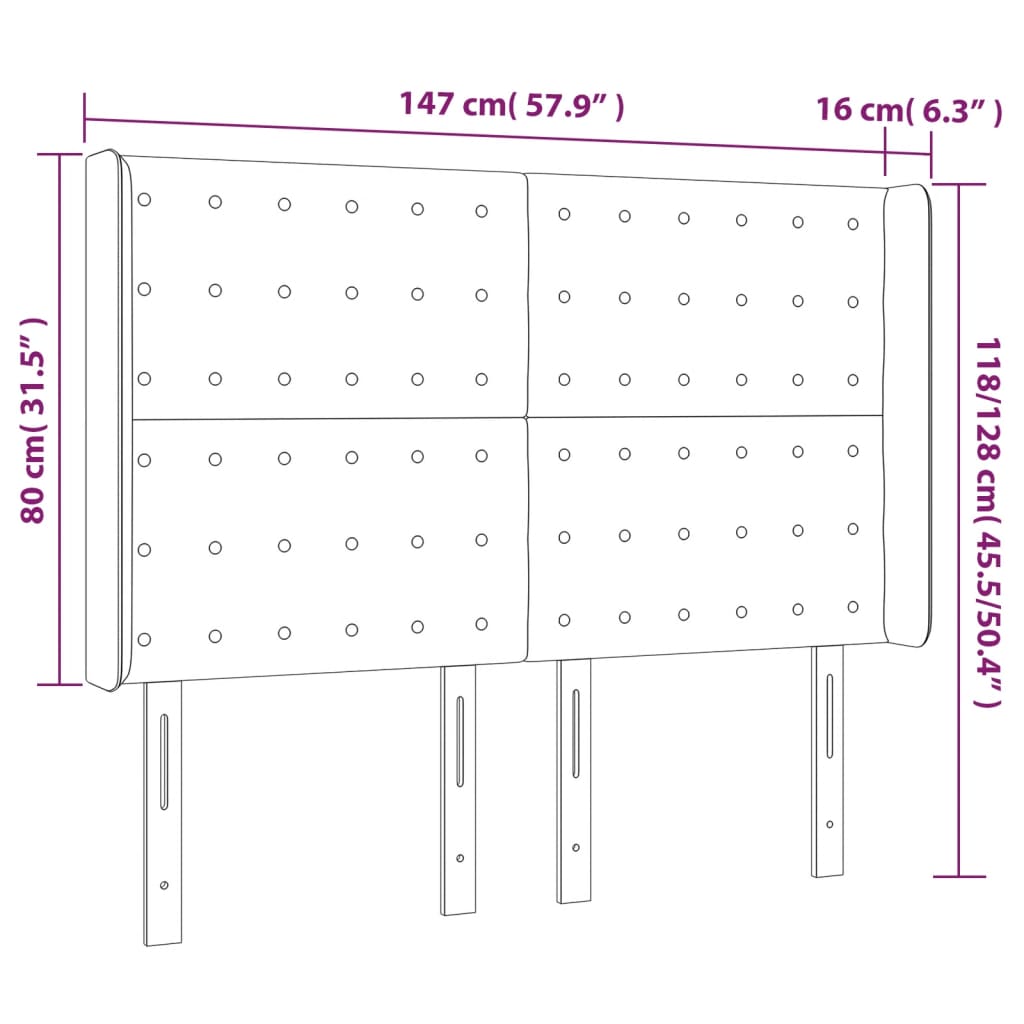 vidaXL Sänggavel LED svart 147x16x118/128 cm sammet