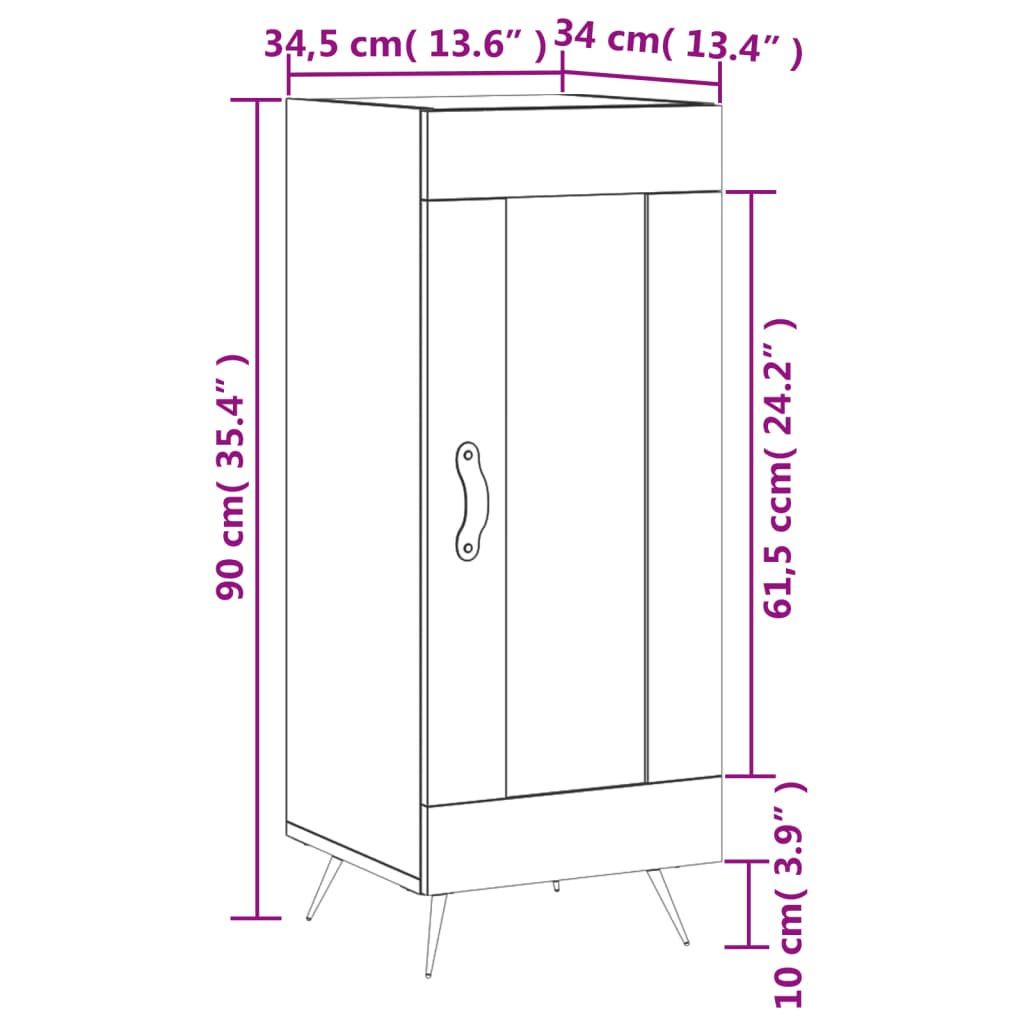 vidaXL Skänk vit 34,5x34x90 cm konstruerat trä