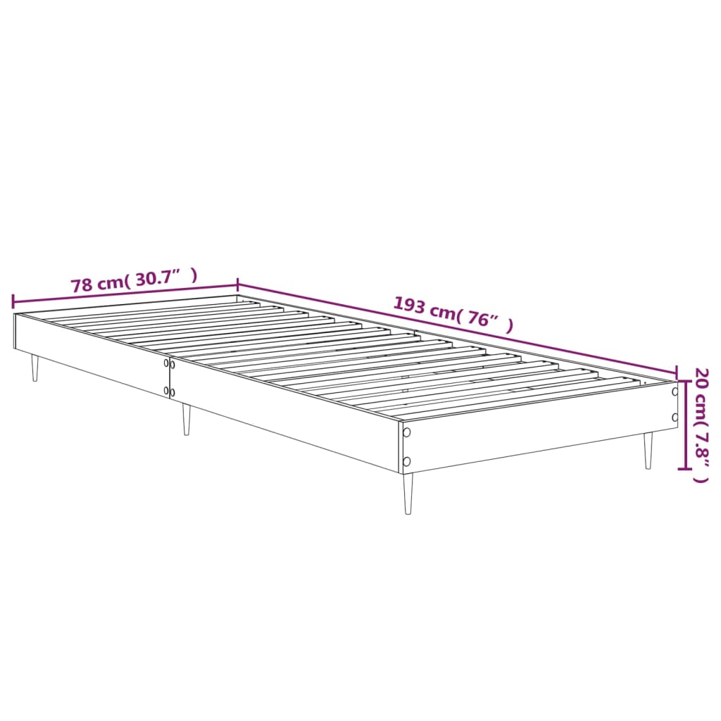 vidaXL Sängram utan madrass brun ek 75x190 cm konstruerad trä