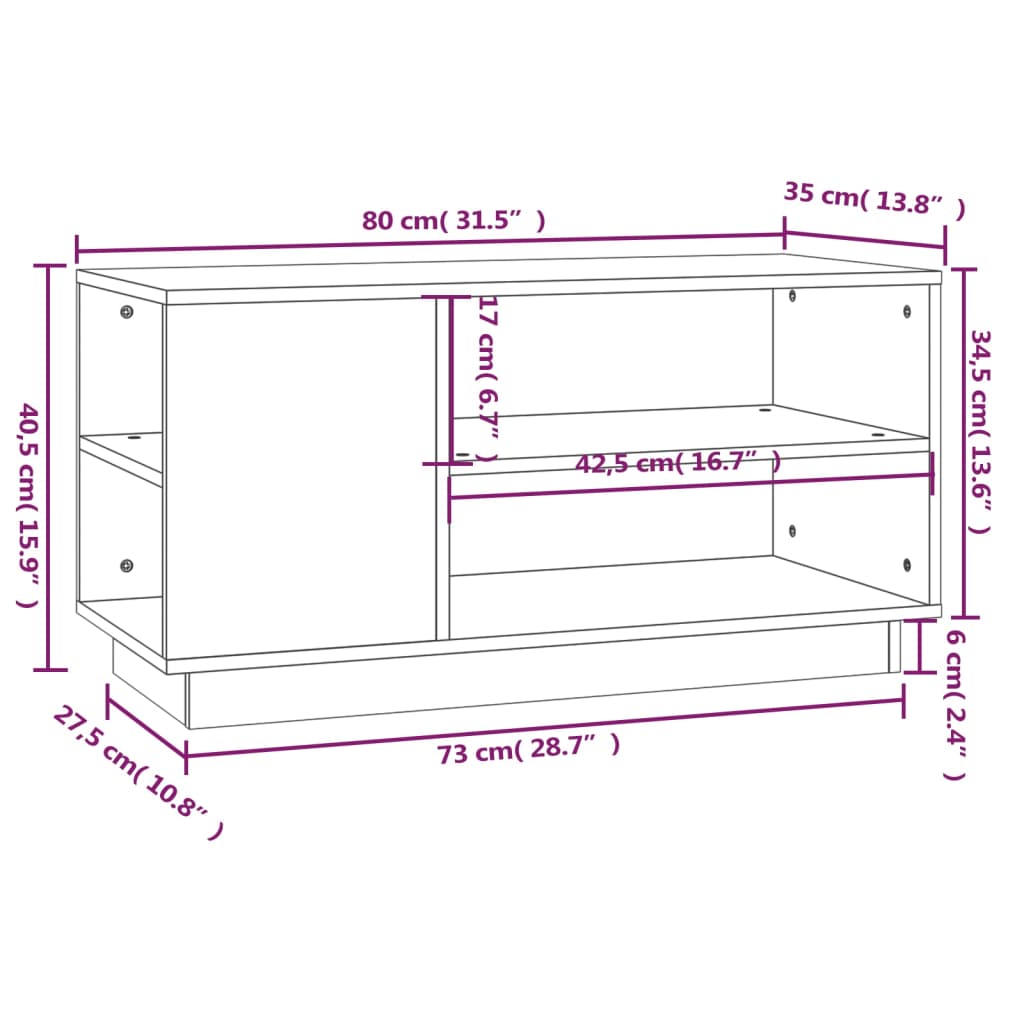 vidaXL Tv-bänk vit 80x35x40,5 cm massiv furu