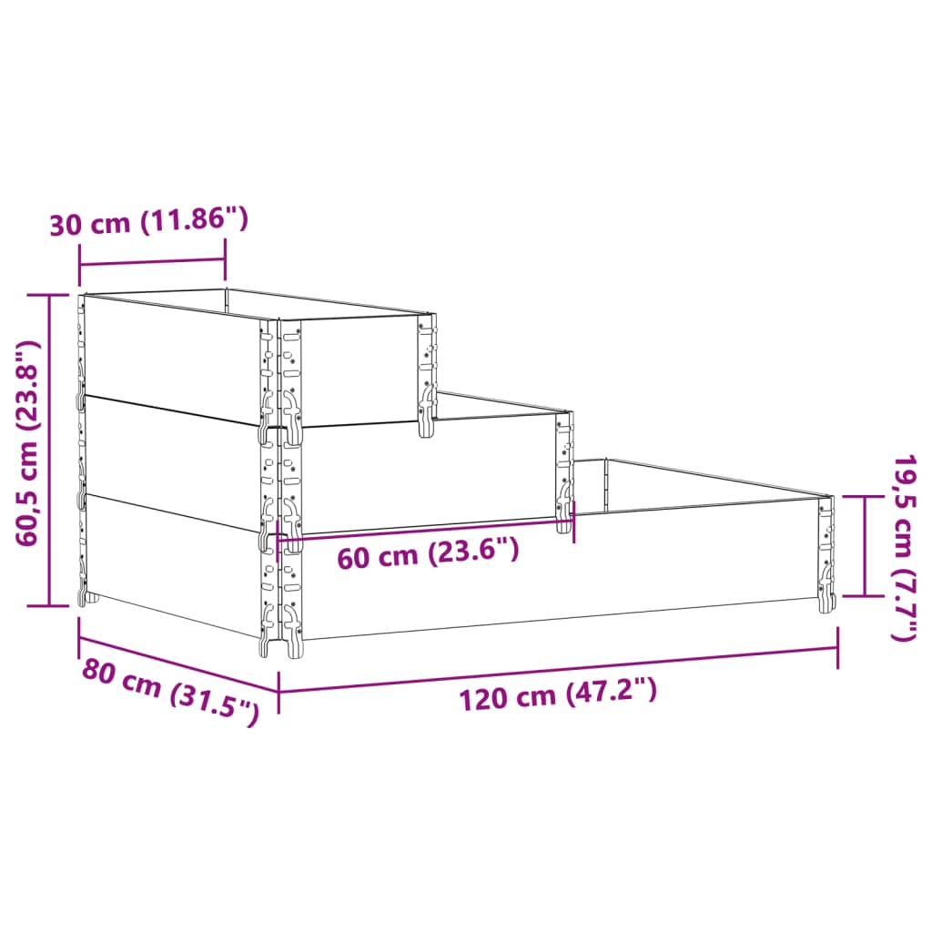 vidaXL Pallkrage 3 nivåer 120x80 cm massiv furu