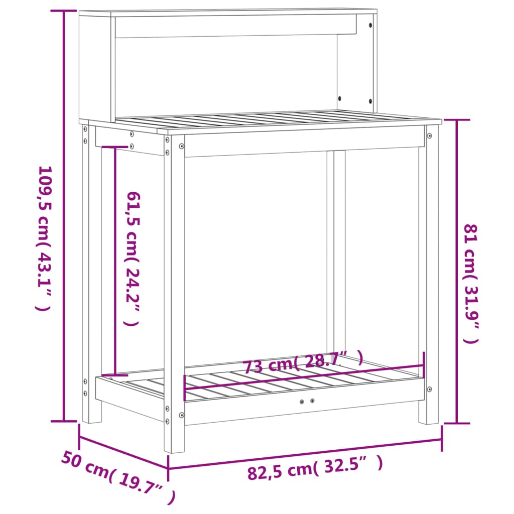 vidaXL Växtbord med hyllor vit 82,5x50x109,5 cm massiv furu