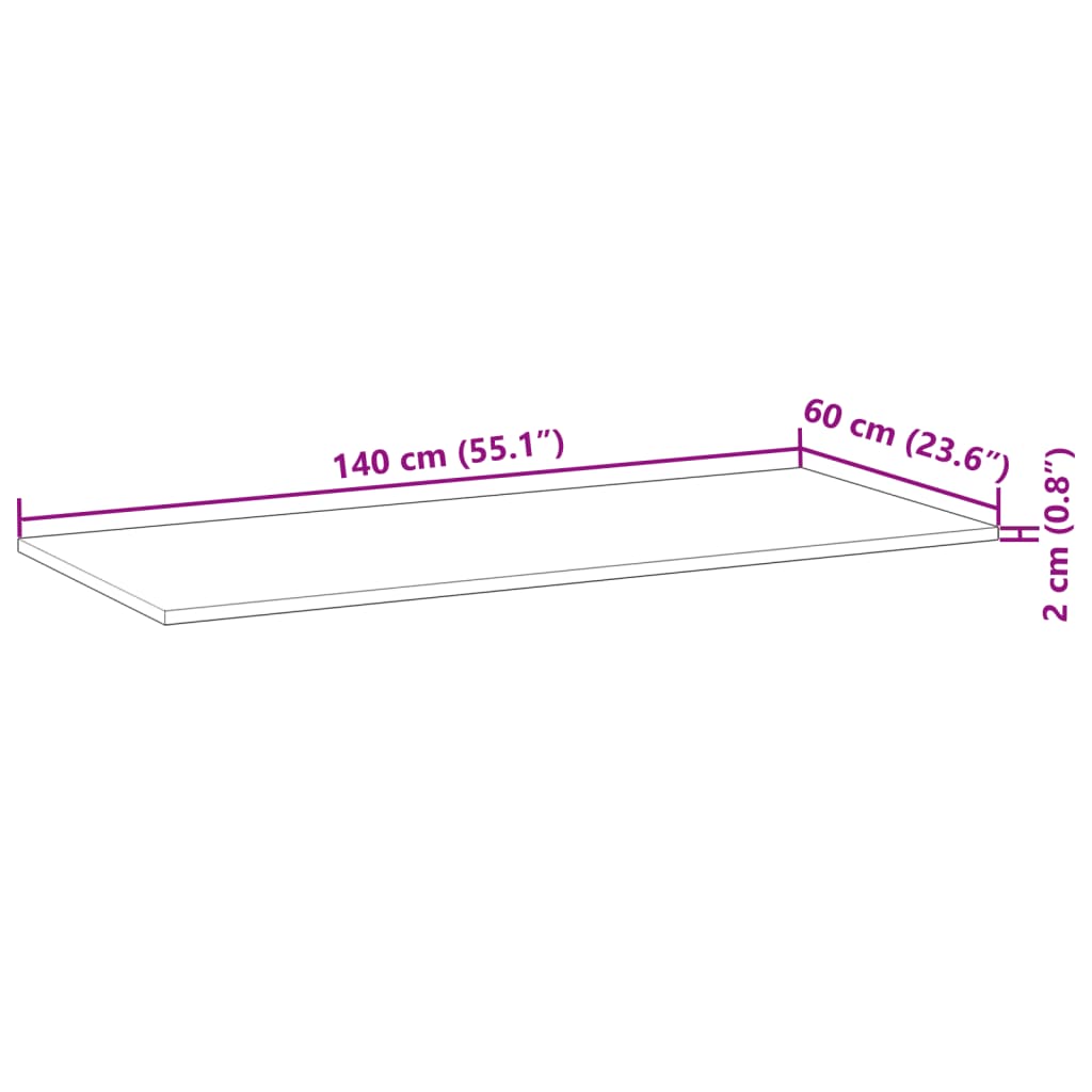 vidaXL Bänkskiva för badrum obehandlad 140x60x2 cm massivt akaciaträ