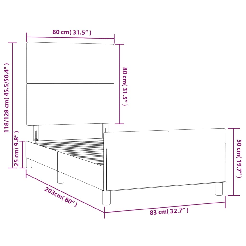 vidaXL Sängram med huvudgavel grå 80x200 cm konstläder