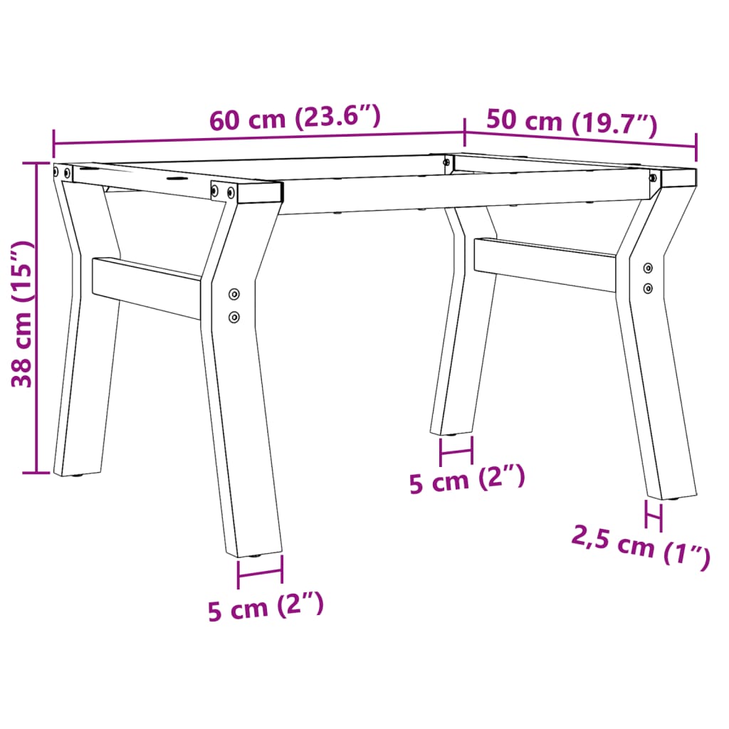 vidaXL Bordsben för soffbord Y-ram 60x50x38 cm gjutjärn