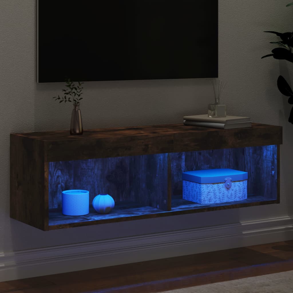 vidaXL Tv-bänk med LED-belysning rökfärgad ek 100x30x30 cm