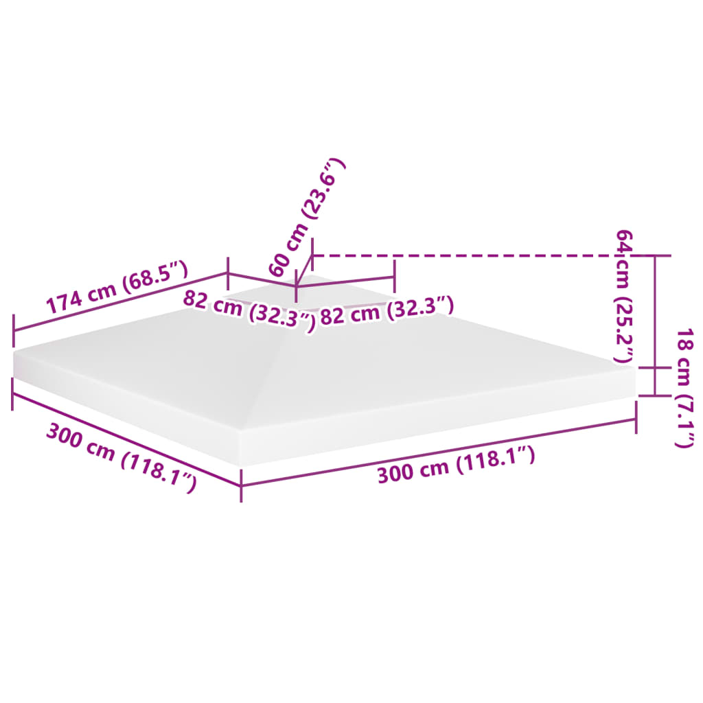 vidaXL Paviljongtak med ventilering 310 g/m² 3x3 m vit