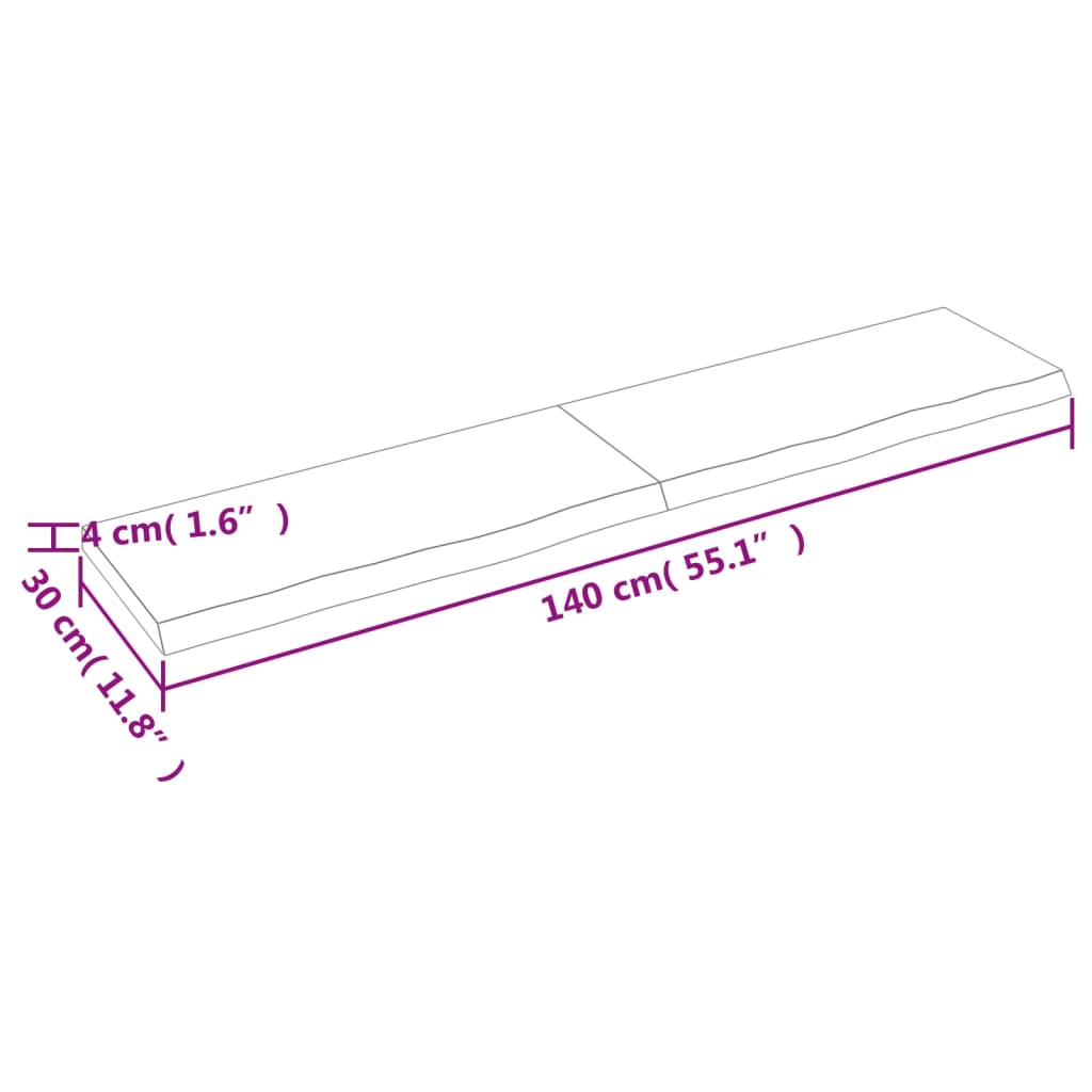 vidaXL Bänkskiva badrum mörkbrun 140x30x(2-4) cm behandlat massivt trä