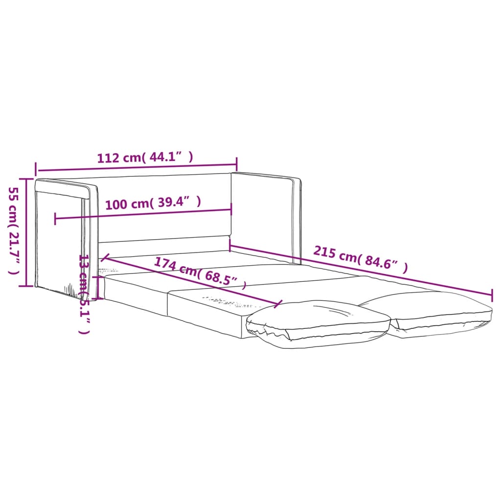 vidaXL Golvbäddsoffa 2-i-1 mörkgrå 112x174x55 cm tyg