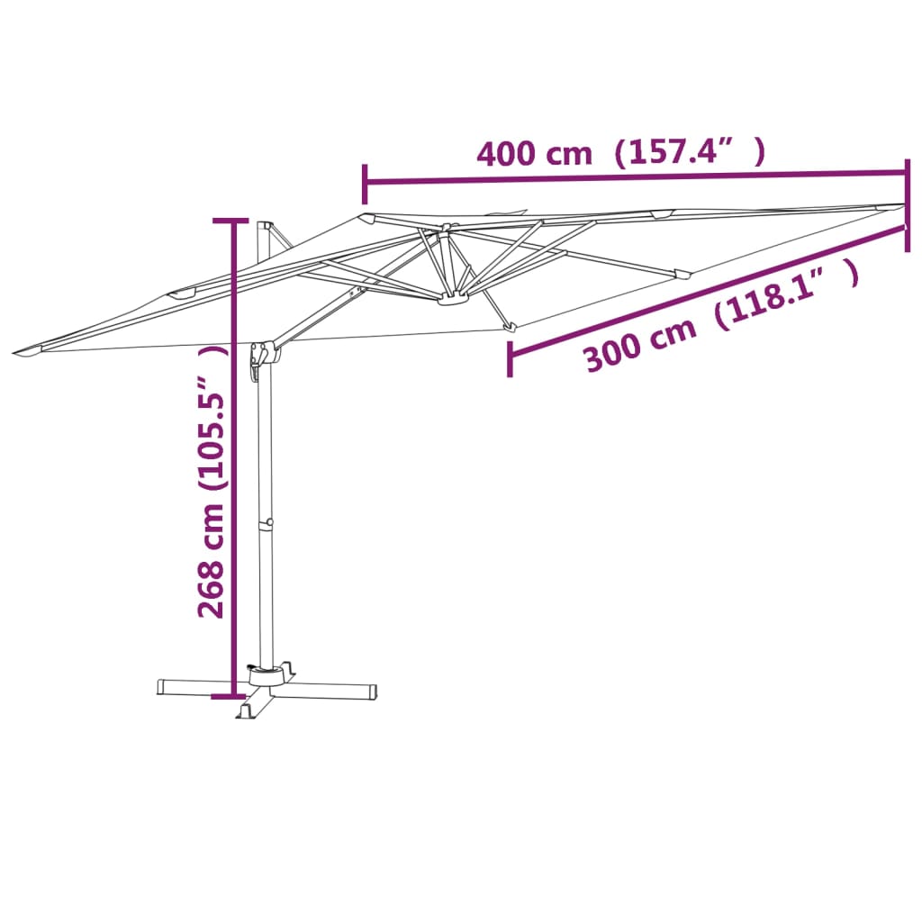 vidaXL Frihängande trädgårdsparasoll aluminiumstång antracit 400x300cm