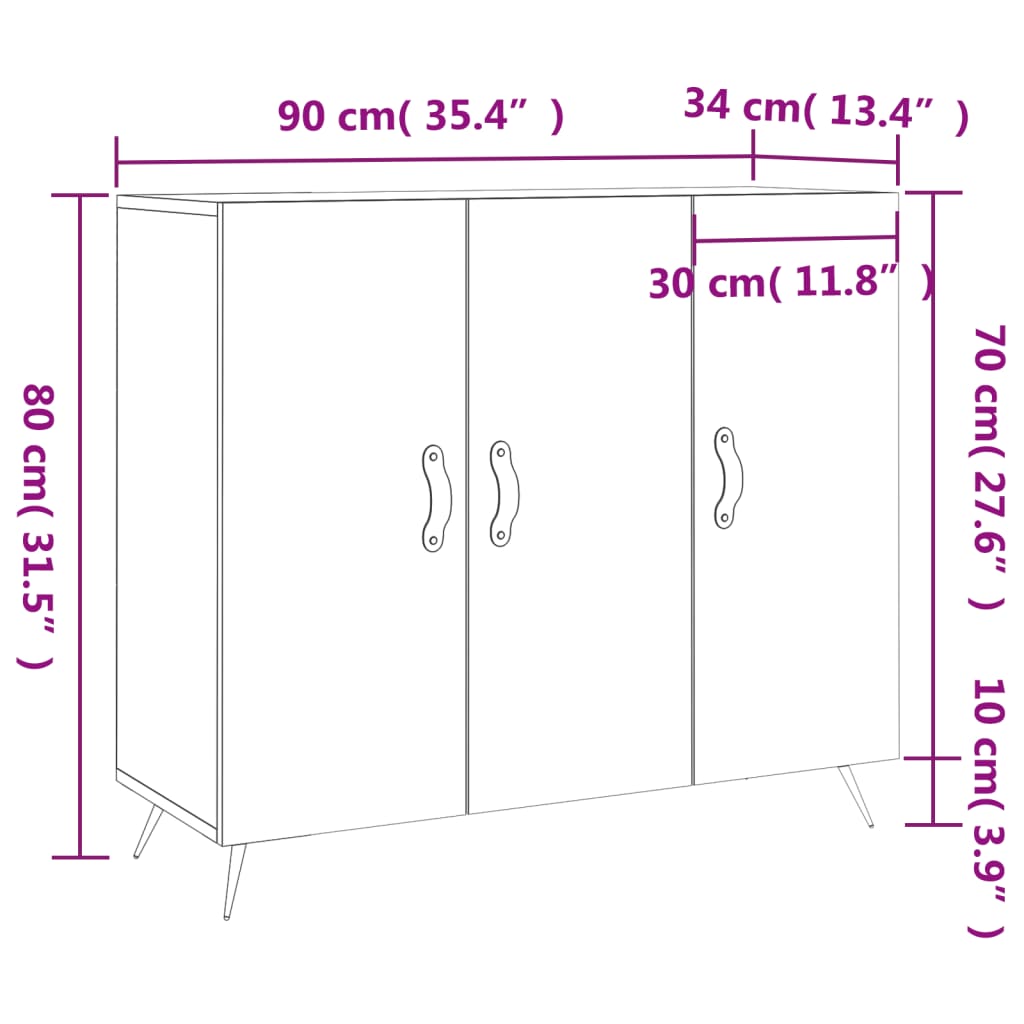 vidaXL Skänk vit högglans 90x34x80 cm konstruerat trä