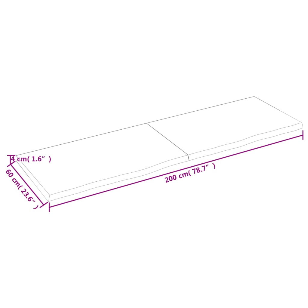 vidaXL Bänkskiva badrum ljusbrun 200x60x(2-4) cm behandlat massivt trä