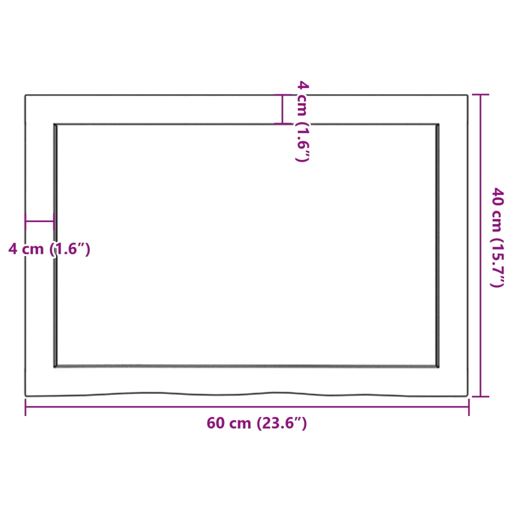 vidaXL Bänkskiva badrum mörkbrun 60x40x(2-6) cm behandlat massivt trä