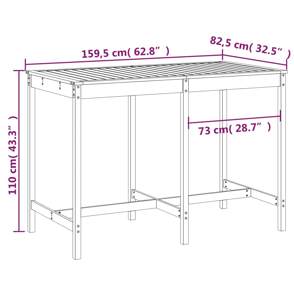 vidaXL Trädgårdsbord 159,5x82,5x110 cm massiv furu