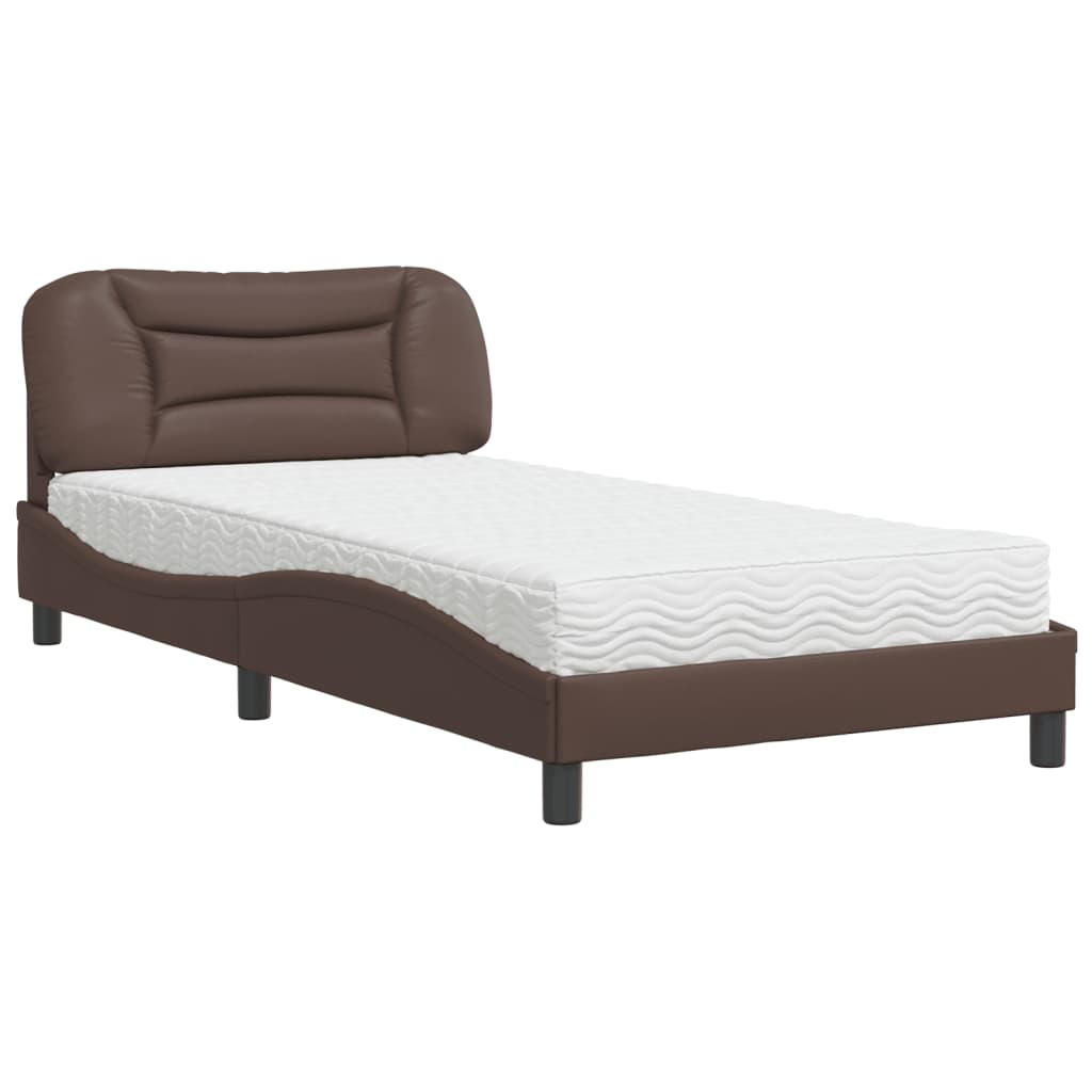 vidaXL Säng med madrass brun 100x200 cm konstläder