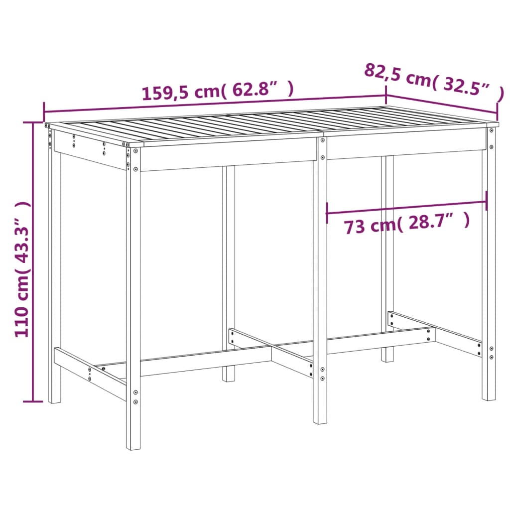 vidaXL Trädgårdsbord honungsbrun 159,5x82,5x110 cm massiv furu