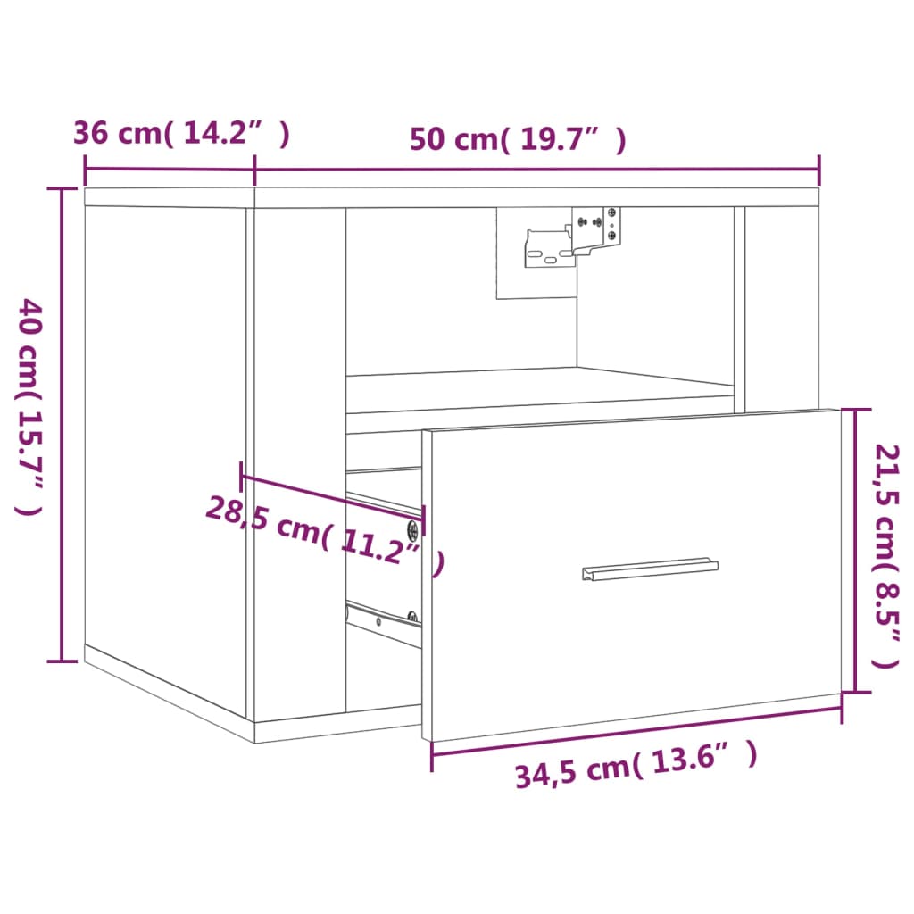 vidaXL Väggmonterade sängbord 2 st sonoma-ek 50x36x40 cm