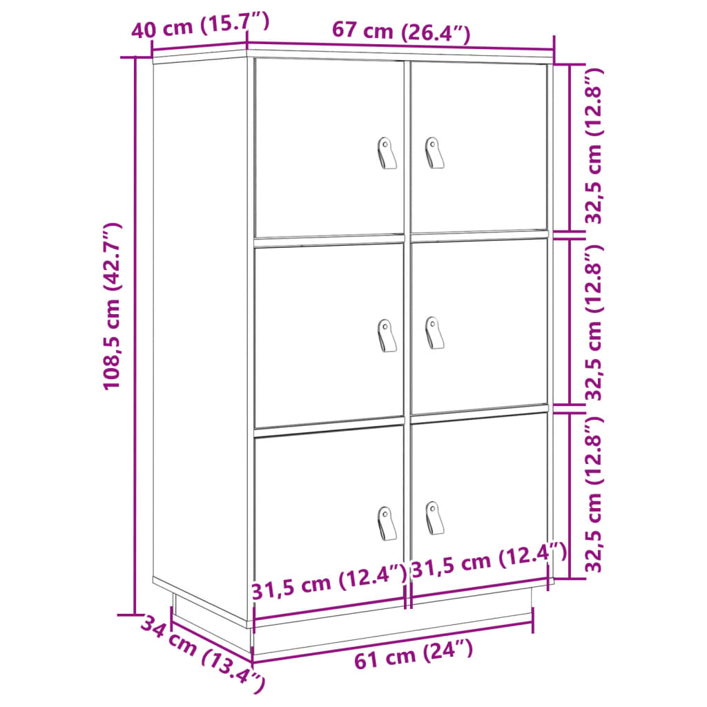 vidaXL Skåp grå 67x40x108,5 cm massiv furu