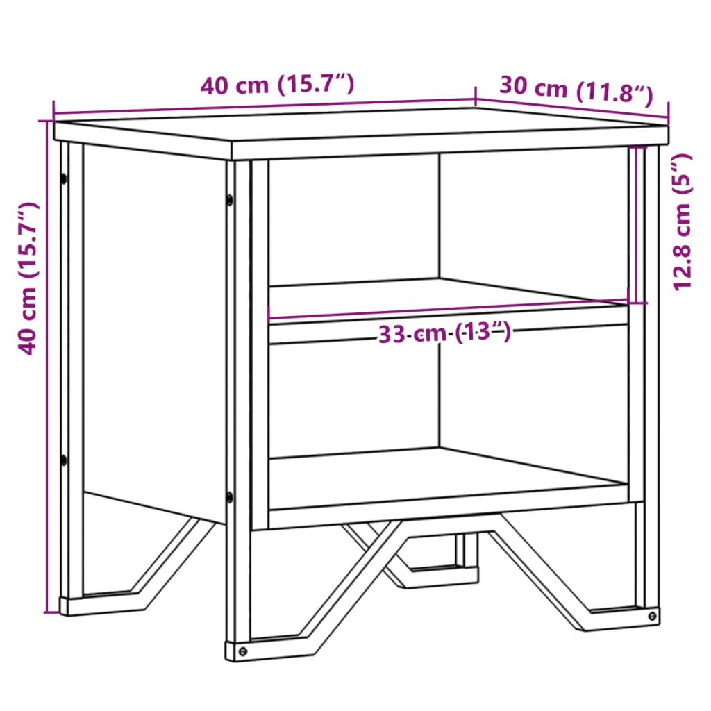 vidaXL Sängbord rökfärgad ek 40x30x40 cm konstruerat trä