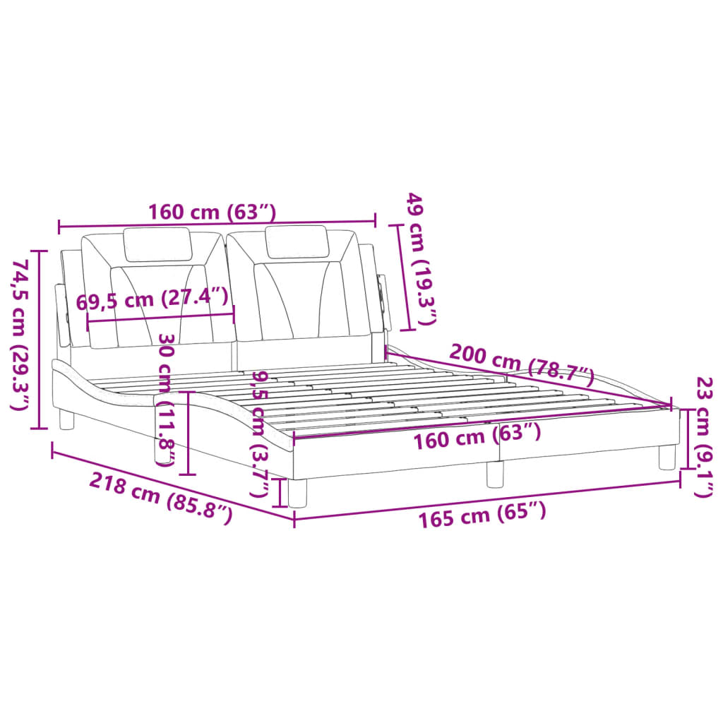 vidaXL Sängram med huvudgavel vit 160x200 cm konstläder