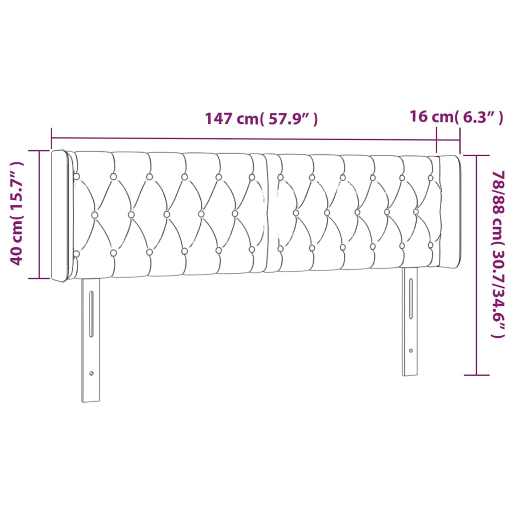 vidaXL Sänggavel LED svart 147x16x78/88 cm sammet