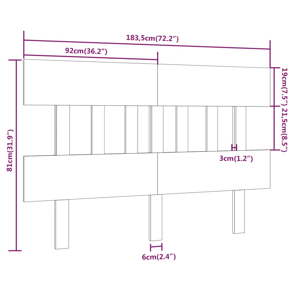 vidaXL Sänggavel svart 183,5x3x81 cm massiv furu