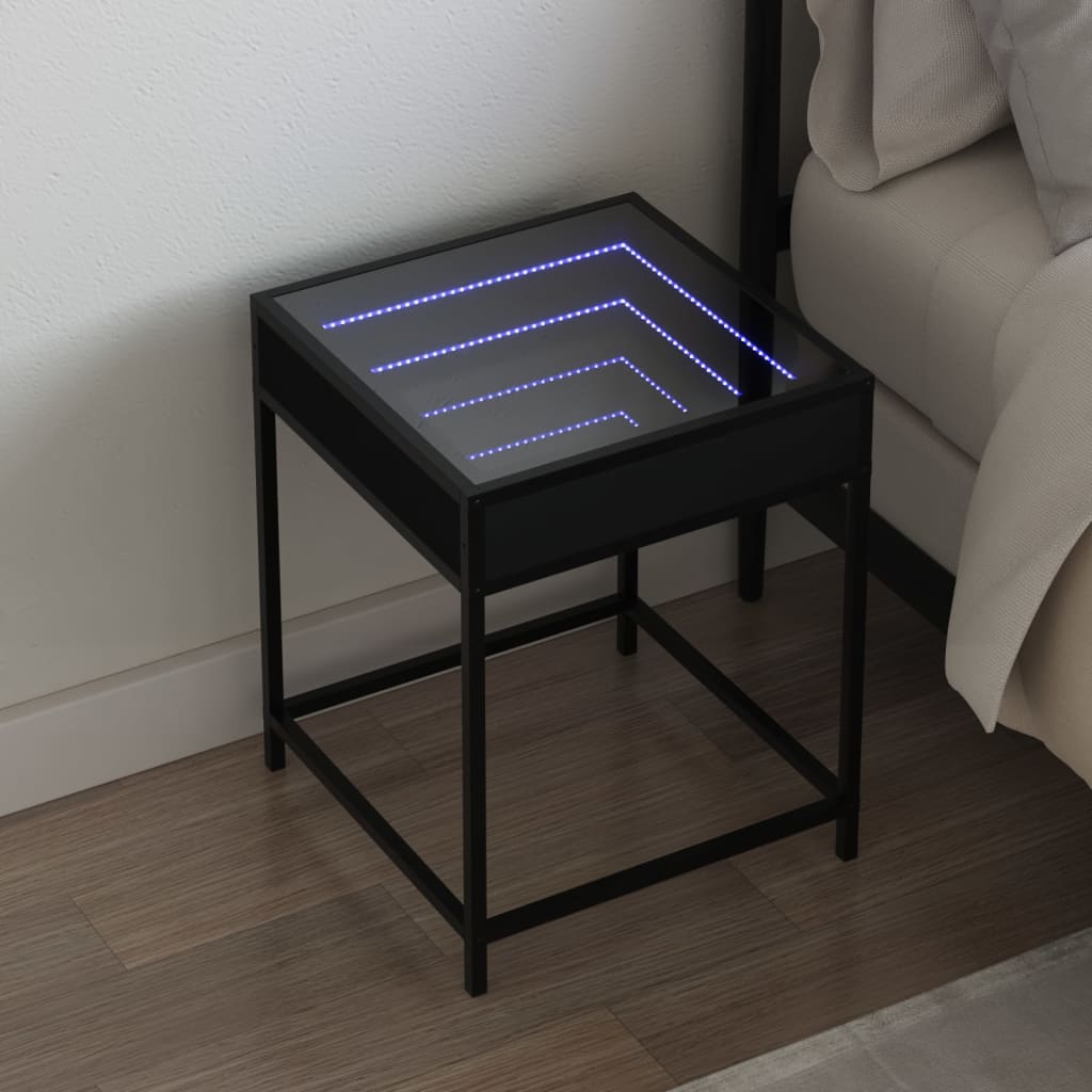 vidaXL Sängbord med Infinity LEDs svart 40x40x51 cm