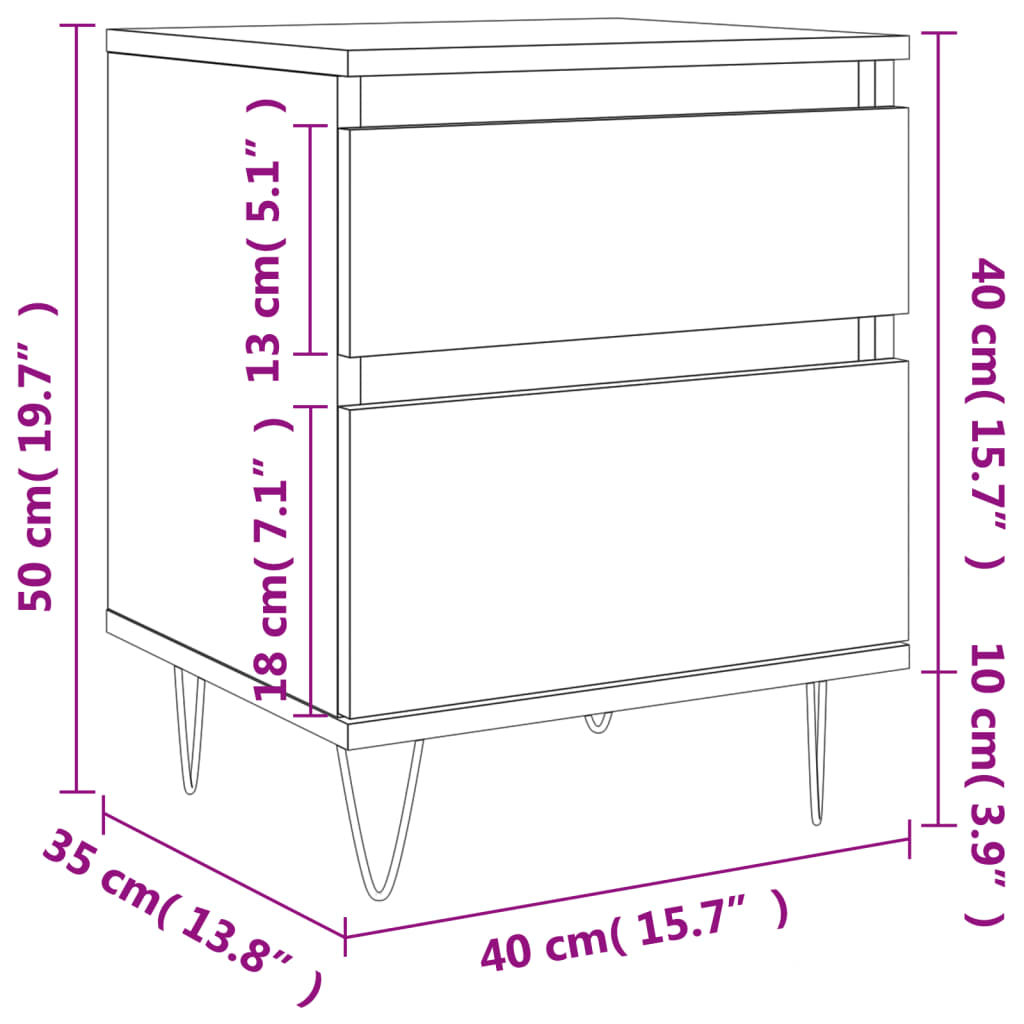 vidaXL Sängbord 2 st vit högglans 40x35x50 cm konstruerat trä