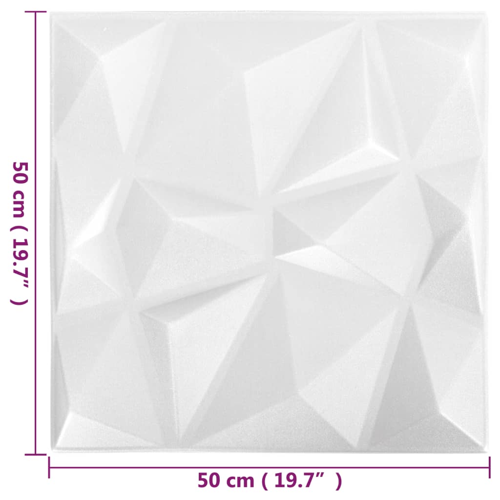 vidaXL 3D Väggpaneler 12 st 50x50 cm diamant vit 3 m²